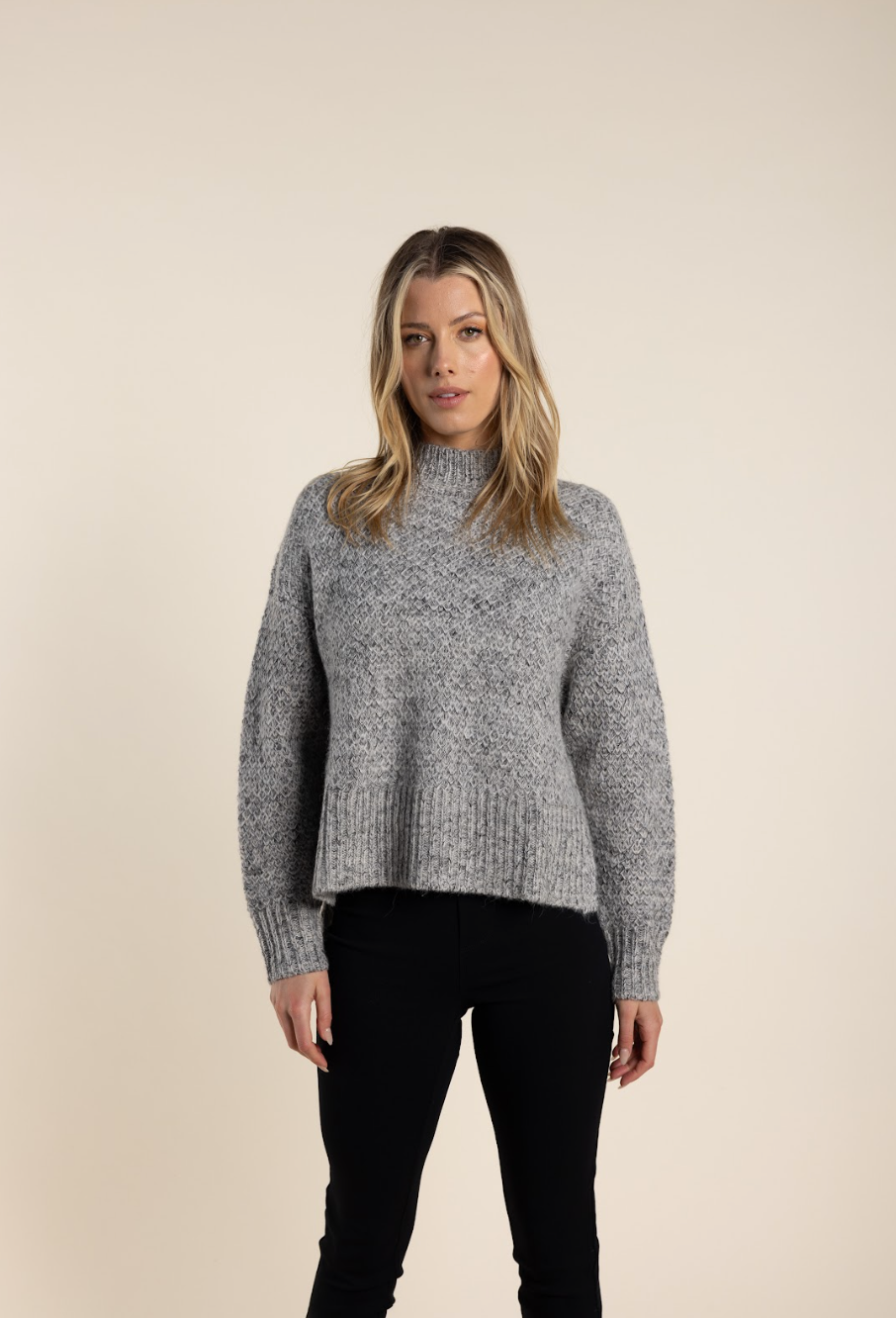 Fisherman Knit Sweater - Grey Mix