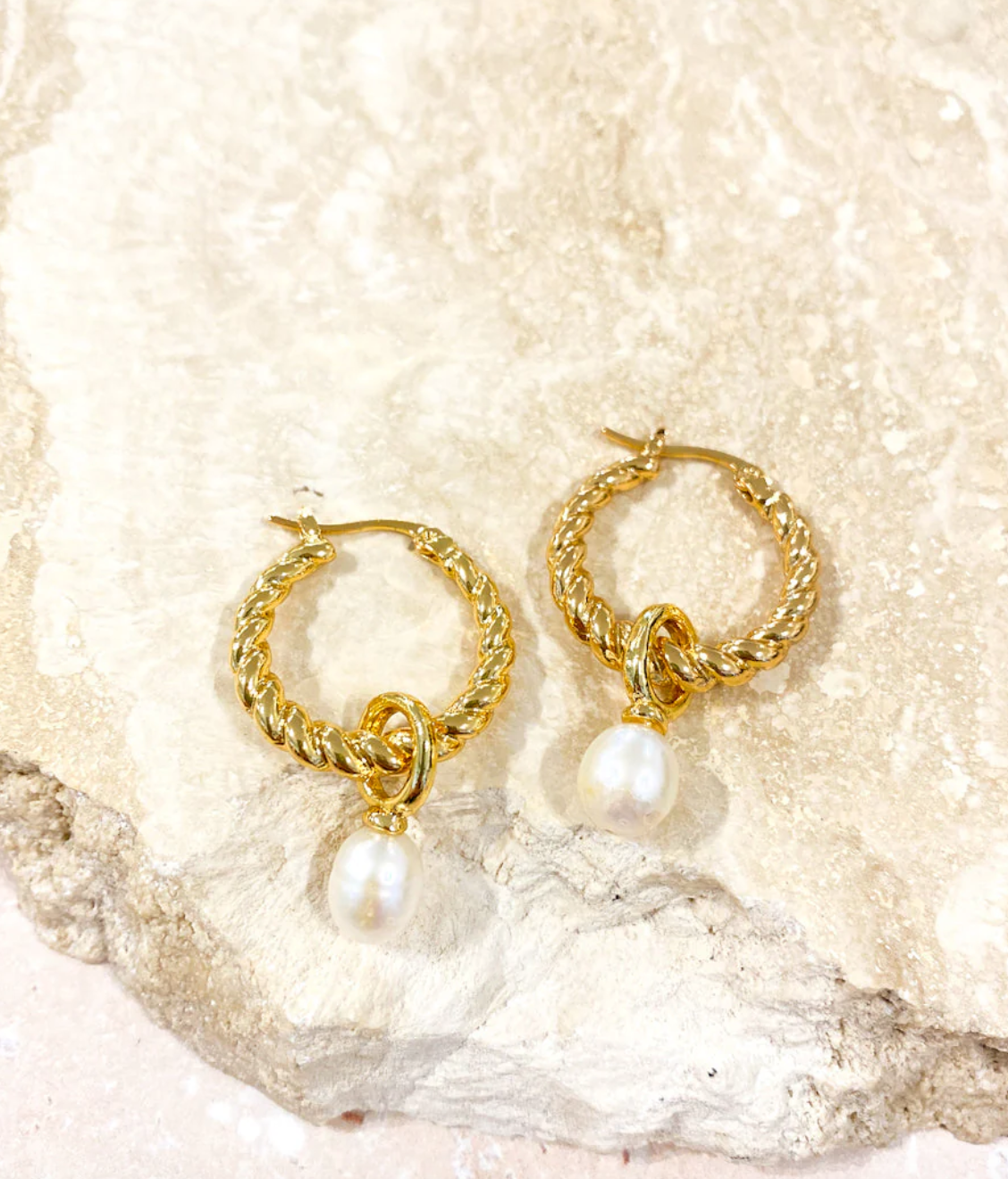 Twist Pearl Drop Gold Plated Earrings