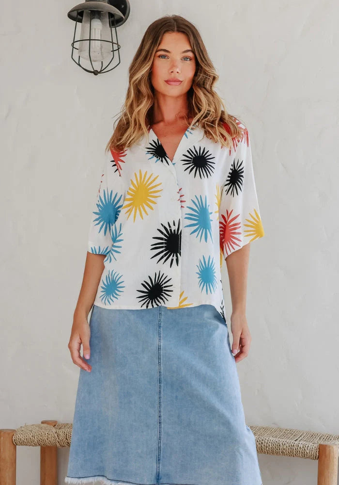 Isla Button Up Shirt - Multi Print