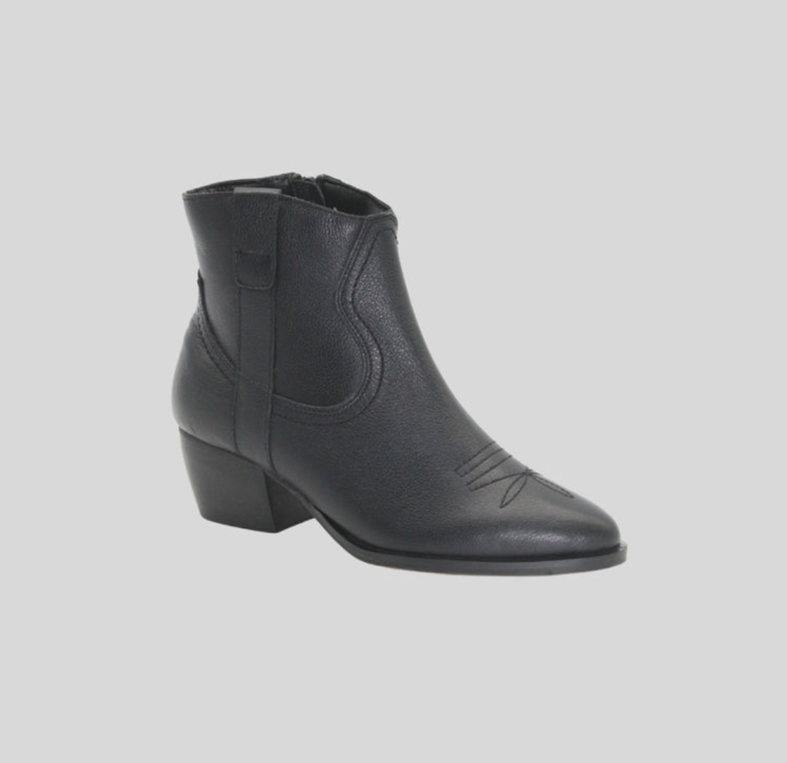 Dee Western Leather Ankle Boots - western inspired black boots