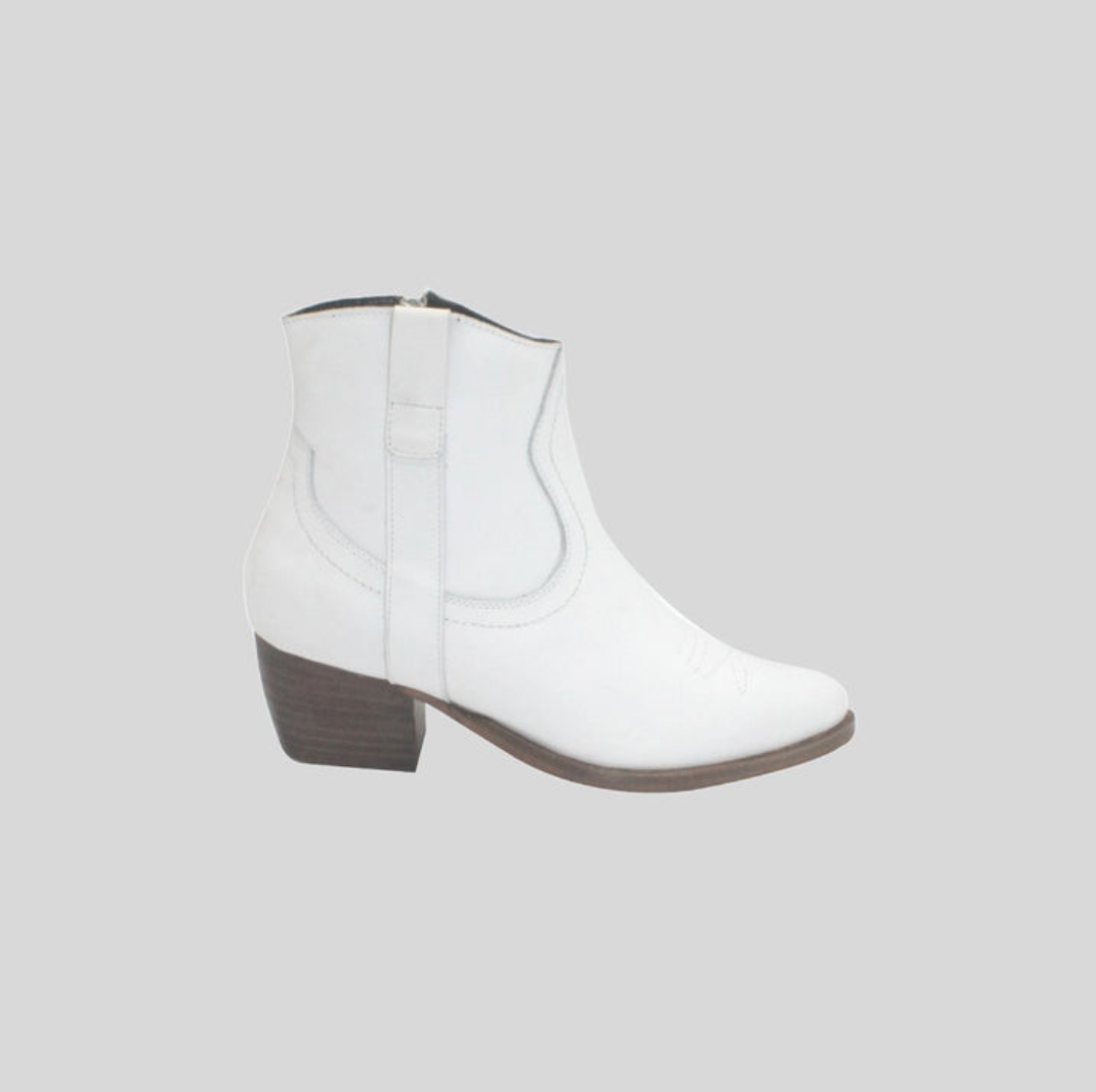 Dee Western Leather Ankle Boots - ladies fashion boots in white