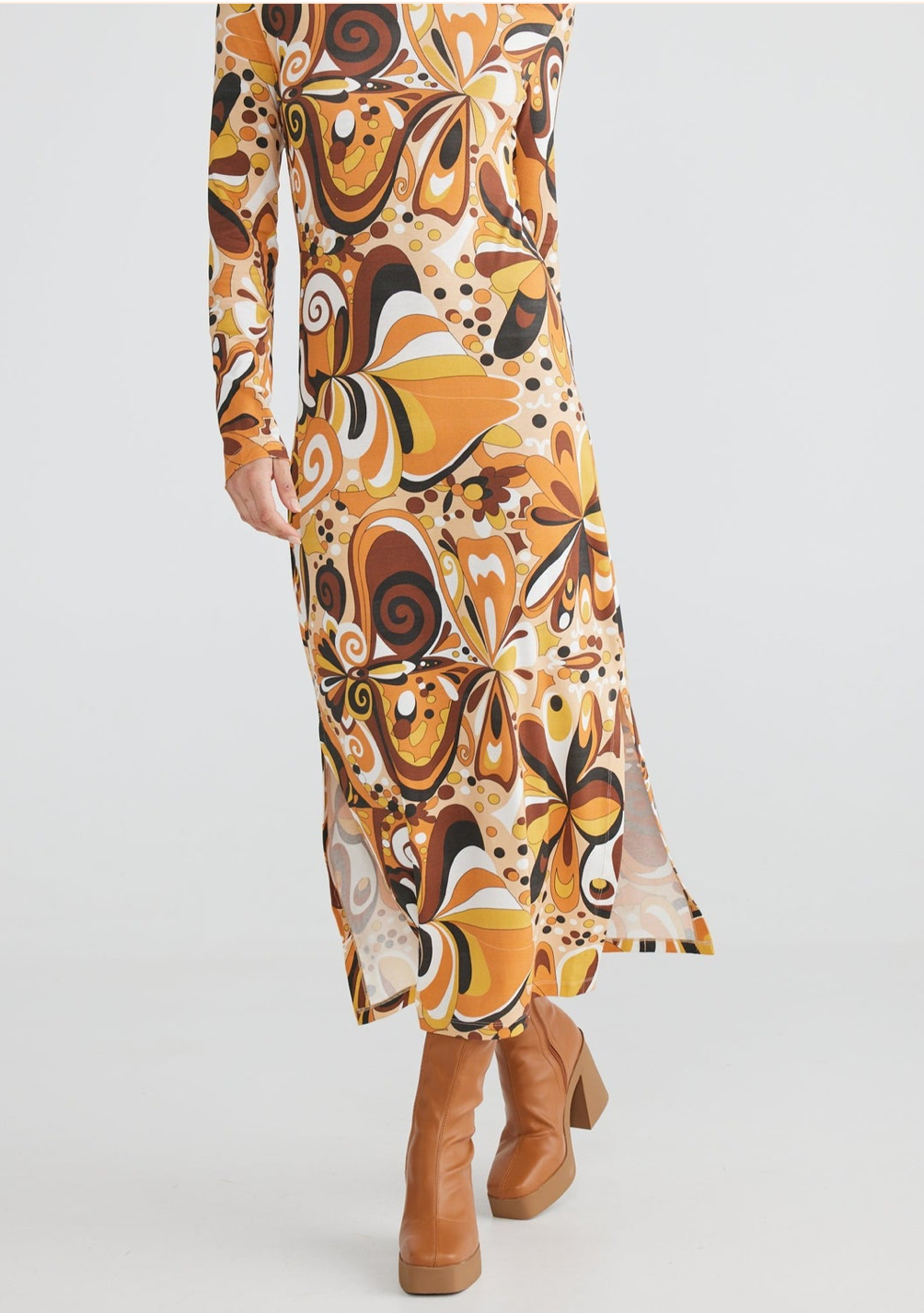 Lennox Dress - Turmeric Psychedelic geometric pattern