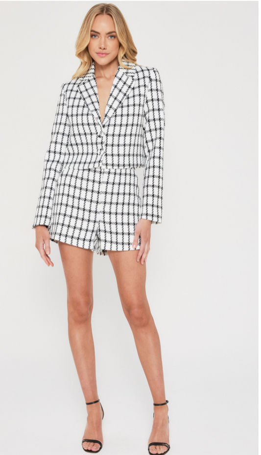 Tinsel Checkered Cropped Blazer and Shorts Set