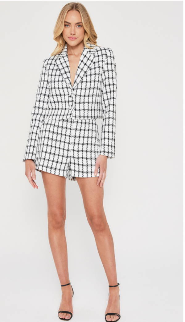 Tinsel Checkered Cropped Blazer and Shorts Set