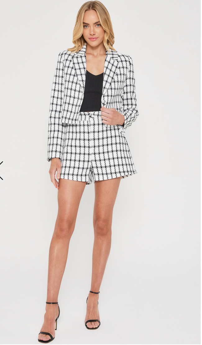 Tinsel Checkered Cropped Blazer and Shorts Set