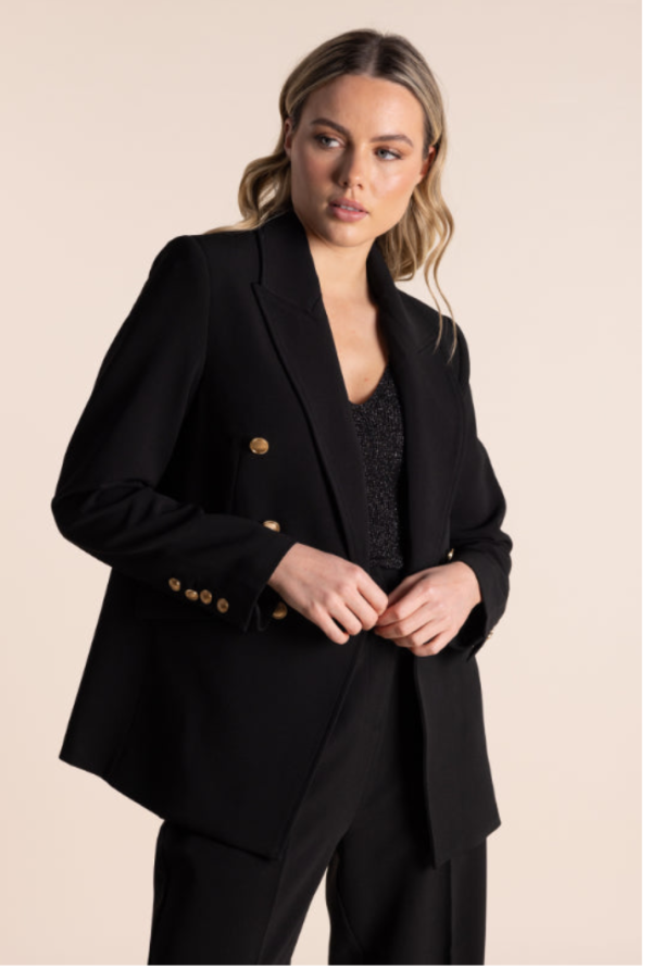 Two-T's Black Blazer featuring gold buttons